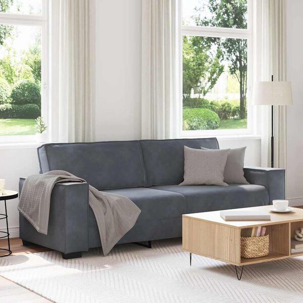 vidaXL 3-seater Sofa Dark grey Velvet, Plywood, Solid wood, Metal 3-seater