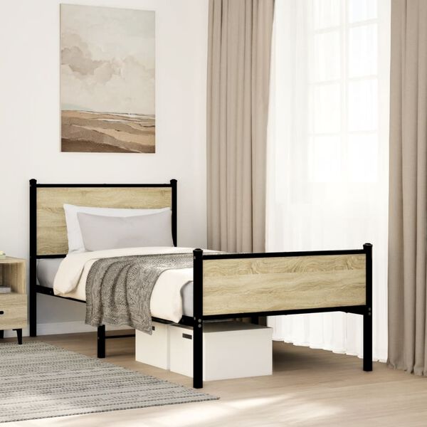 vidaXL Bed Frame Sonoma Oak Steel Small Single Storage Bed Frame