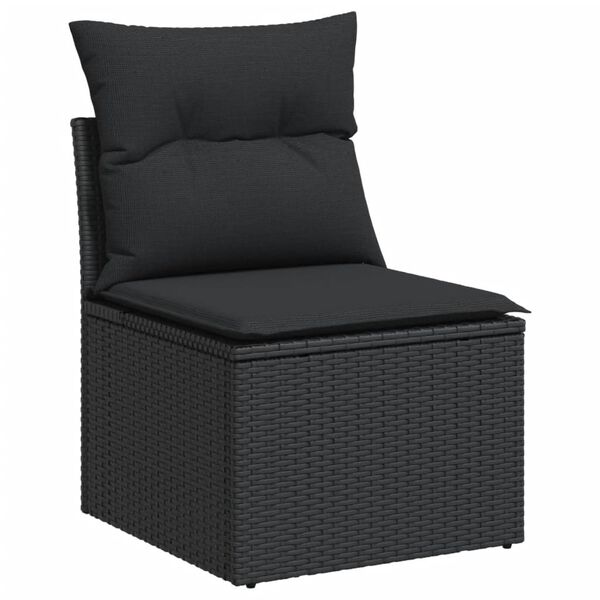 vidaXL Patio Sofa Set Black PE rattan, powder-coated steel, 100% polyester