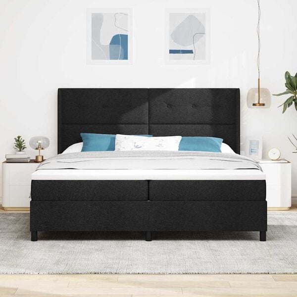 vidaXL LED Box Spring Bed with Mattress Black 78.74 x 78.74 in Fabric