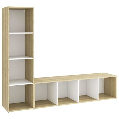 vidaXL TV Cabinets 2pcs White & Sonoma Oak 56.1"x13.8"x14.4" Engineered Wood
