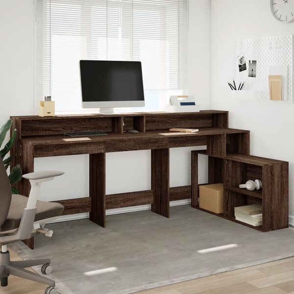 vidaXL Desk Brown Oak Engineered Wood Large Desk Rectangular Modern