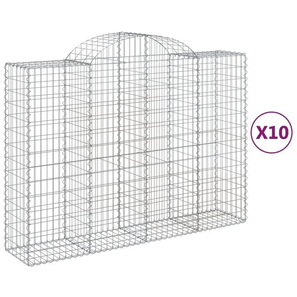 vidaXL Gabion Basket Set of 10 Silver Galvanized Iron Extra Large