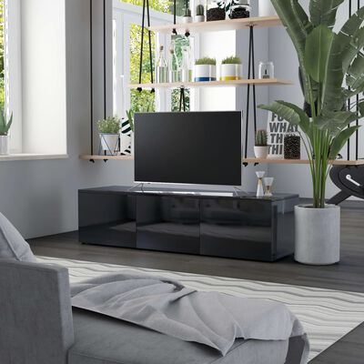 vidaXL TV Cabinet High Gloss Black 47.2"x13.4"x11.8" Engineered Wood