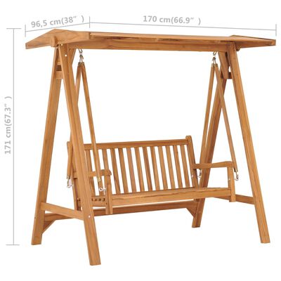 vidaXL Swing Bench with Red Cushion 66.9" Solid Teak Wood