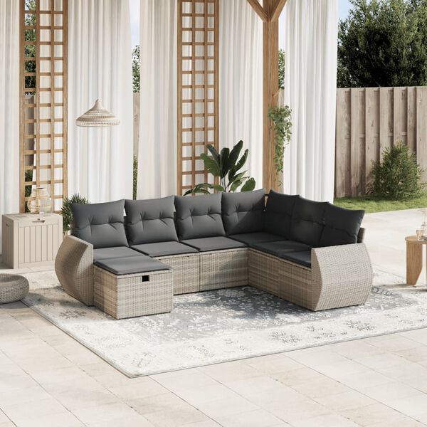 vidaXL Garden Sofa Set Light Gray Poly Rattan Large Removable Covers