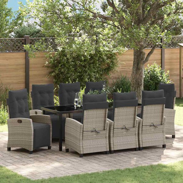 vidaXL Garden Dining Set with Cushion 9 pcs Light Grey Poly Rattan