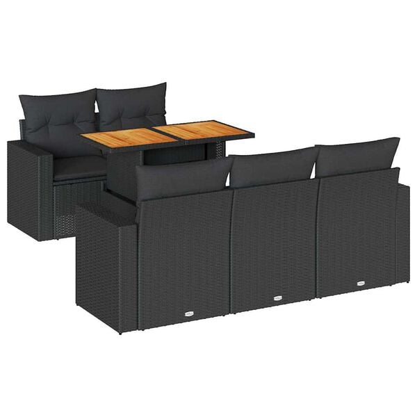 vidaXL Garden Sofa Set Black PE rattan 6 Piece Modular Garden Sofa Set