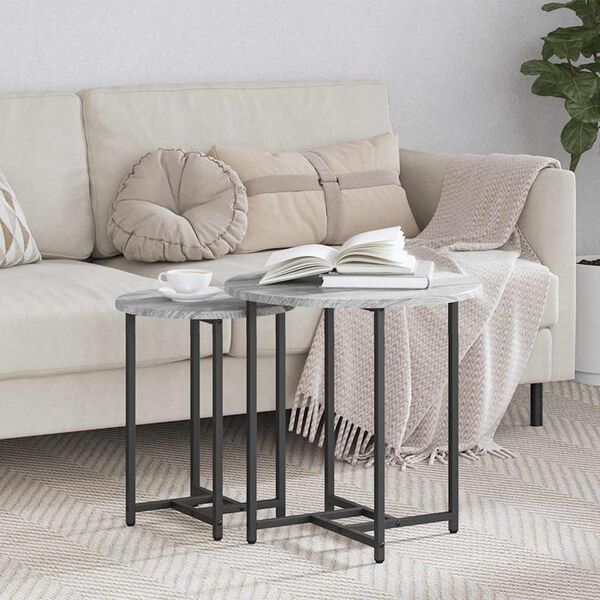 vidaXL Side Table Set 2 pcs Grey Sonoma and Black