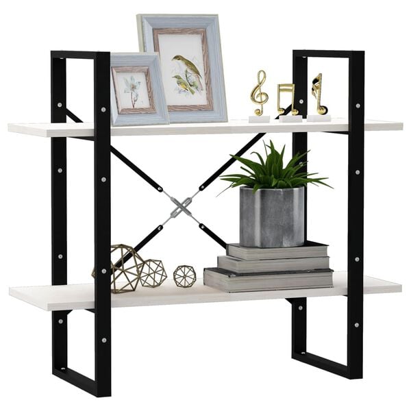 vidaXL Book Cabinet White and Black Solid Pine Wood, Metal Medium