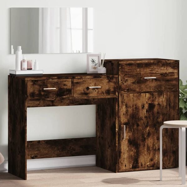 vidaXL Dressing Table Set Smoked Oak Engineered wood, glass Medium