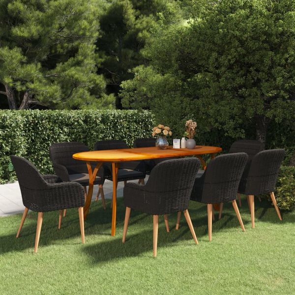 vidaXL 9 Piece Patio Dining Set Black