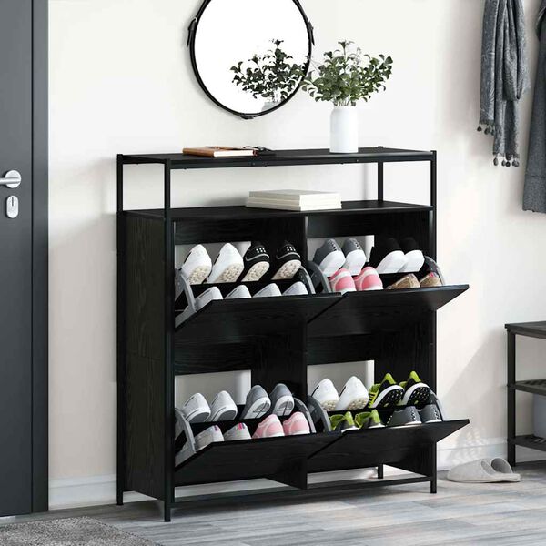 vidaXL Shoe Cabinet Black Oak 100 x 34 x 112 cm Engineered Wood