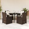 vidaXL 5 Piece Patio Dining Set with Cushions Brown Poly Rattan