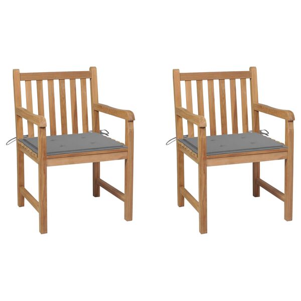vidaXL Patio Chairs 2 pcs with Gray Cushions Solid Teak Wood