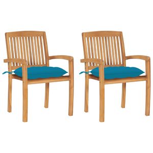 vidaXL Patio Chair Set of 2 Light Blue Cushion, Teak Wood