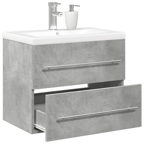 vidaXL Bathroom Furniture Set Concrete Grey, White Engineered Wood, Ceramic