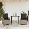 vidaXL 3 Piece Patio Dining Set with Cushions Light Grey Poly Rattan