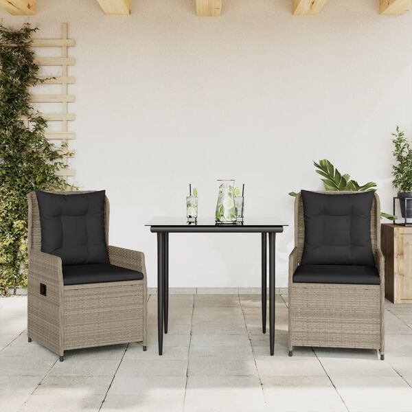 vidaXL 3 Piece Patio Dining Set with Cushions Light Grey Poly Rattan