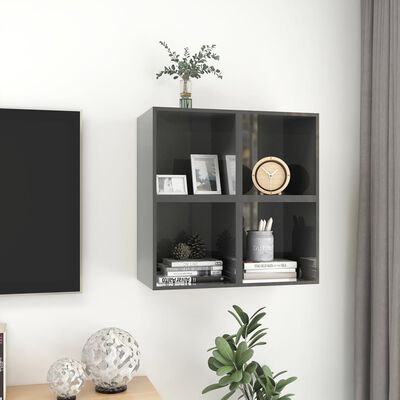 vidaXL Wall Cabinets 4 pcs High Gloss Gray 14.6"x14.6"x14.6" Engineered Wood