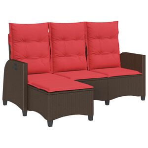 vidaXL Reclining Patio Sofa with Cushions L-shaped Brown Poly Rattan