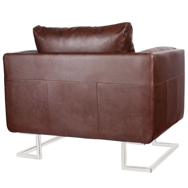 vidaXL Cube Armchair with Chrome Feet Brown Leather