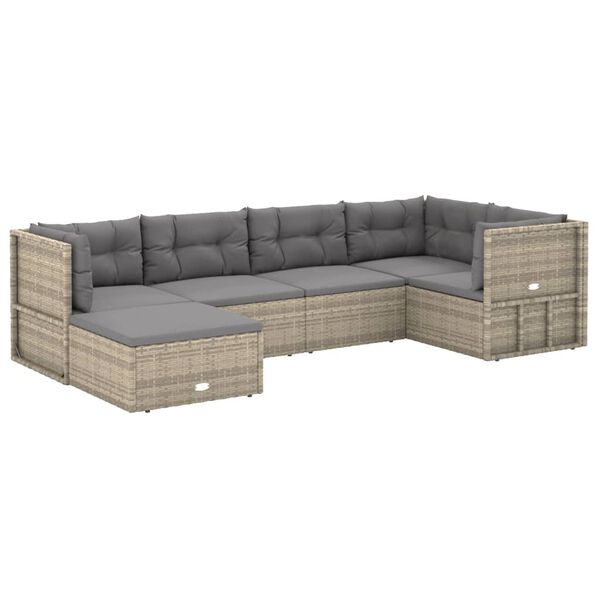 vidaXL Garden Lounge Set Grey PE Rattan, Steel