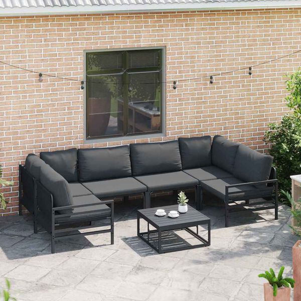vidaXL Garden Sofa Set with Cushion 7 pcs Black Steel