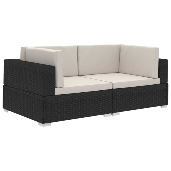 vidaXL Corner Seat Set of 2 Black PE rattan Medium Modular