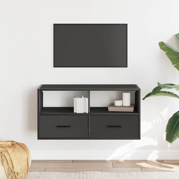 vidaXL TV Cabinet Black Engineered wood and metal Medium TV Cabinet
