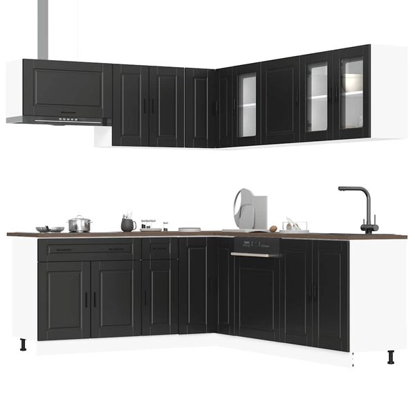 vidaXL Kitchen Cabinet Set Black Engineered wood and glass 11-Piece Set