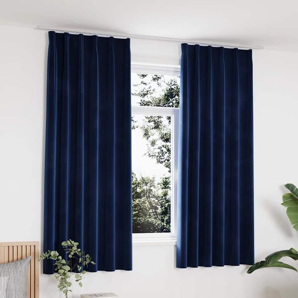 vidaXL Blackout Curtains 2 pcs with Hooks Velvet Dark Blue 55.1x68.9"