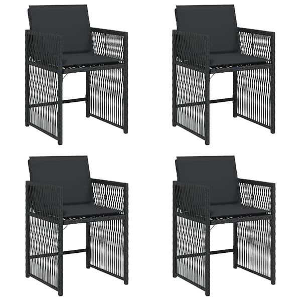 vidaXL Garden Chair Set of 4 Black PE rattan Medium Foldable