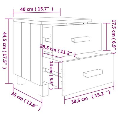 vidaXL Bedside Cabinet HAMAR White 15.7"x13.8"x17.5" Solid Pinewood