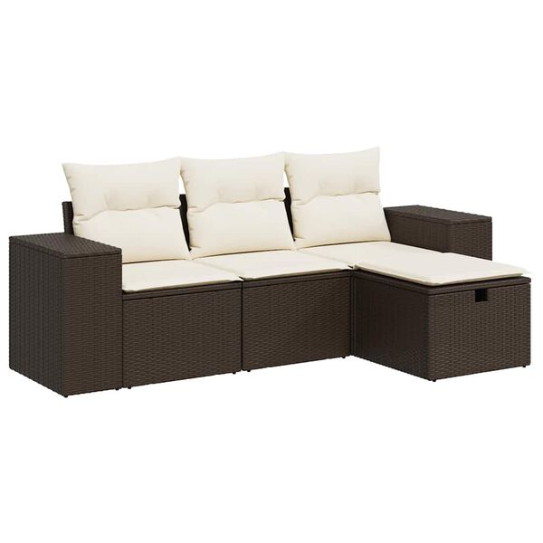 vidaXL Garden Sofa Set Brown PE rattan 4 Piece Set Adjustable Armrests