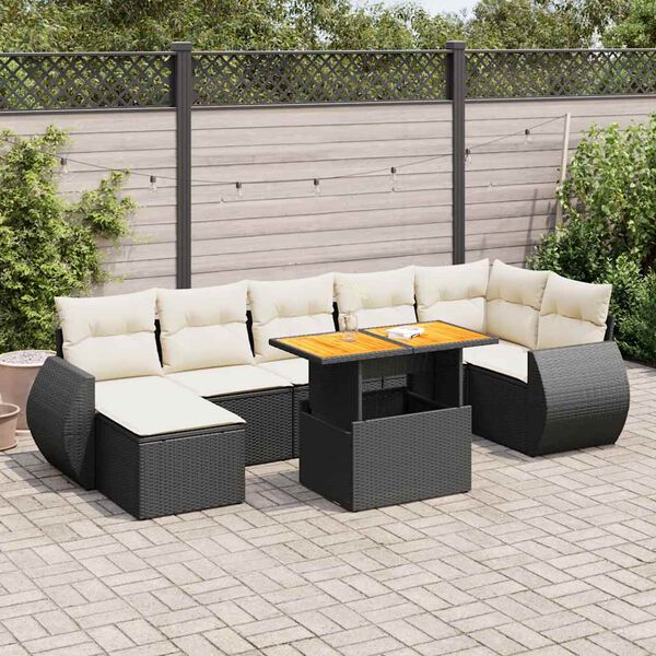 vidaXL Garden Sofa Set Black PE rattan Large Adjustable Armrests