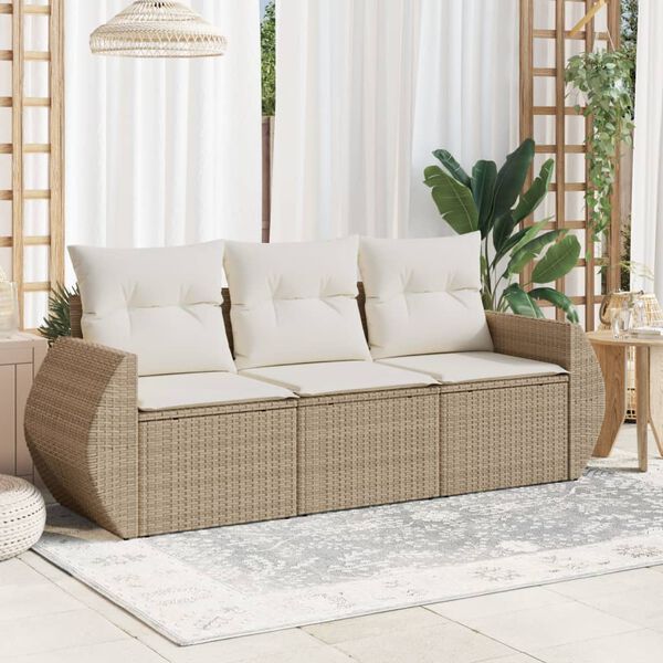 vidaXL Garden Sofa Set Beige Poly Rattan and Powder-Coated Steel 3-seater