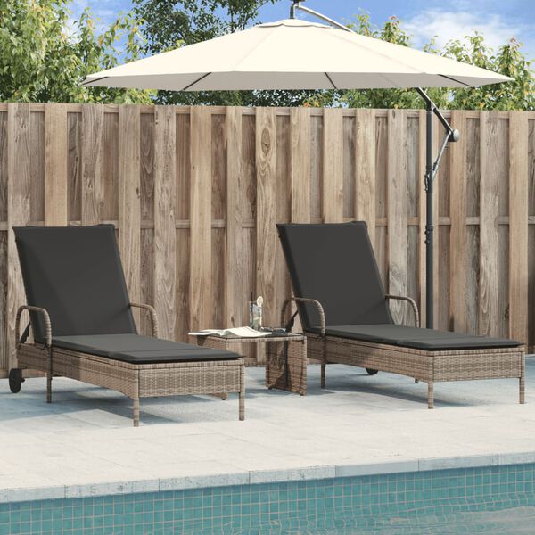 vidaXL Sun Lounger Grey PE rattan Large Adjustable Armrests