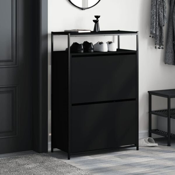 vidaXL Shoe Cabinet Black Engineered Wood Compact Shoe Cabinet