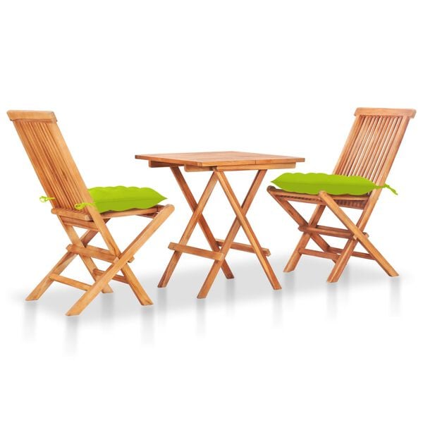 vidaXL Bistro Set Set of 3 Bright Green Solid Teak Wood Compact