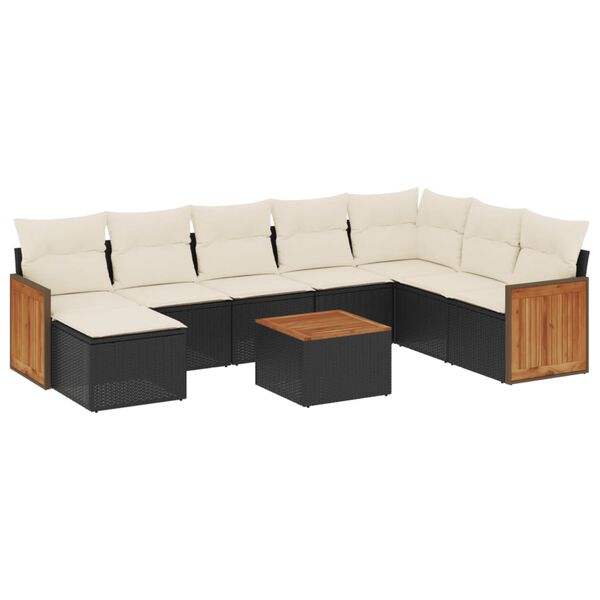 vidaXL Garden Sofa Set Black PE Rattan Large Adjustable Feet