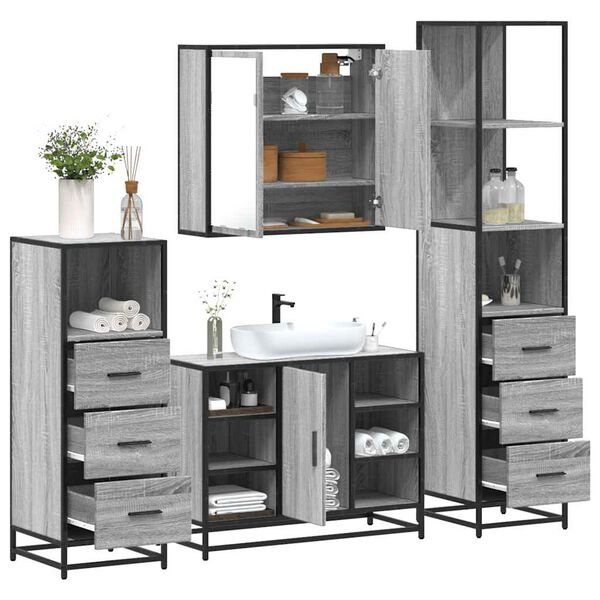 vidaXL Bathroom Furniture Set Grey Sonoma Engineered wood, metal Large