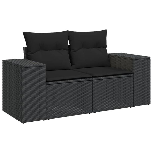 vidaXL Garden Sofa Set Black PE rattan, powder-coated steel, polyester