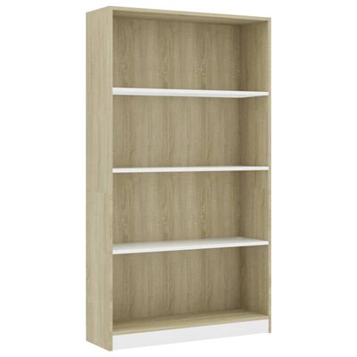 vidaXL 4-Tier Book Cabinet White and Sonoma Oak 31.5"x9.4"x55.9" Engineered Wood
