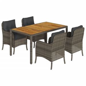 vidaXL Garden Dining Set Gray PE Rattan, Powder-Coated Steel, Acacia Wood
