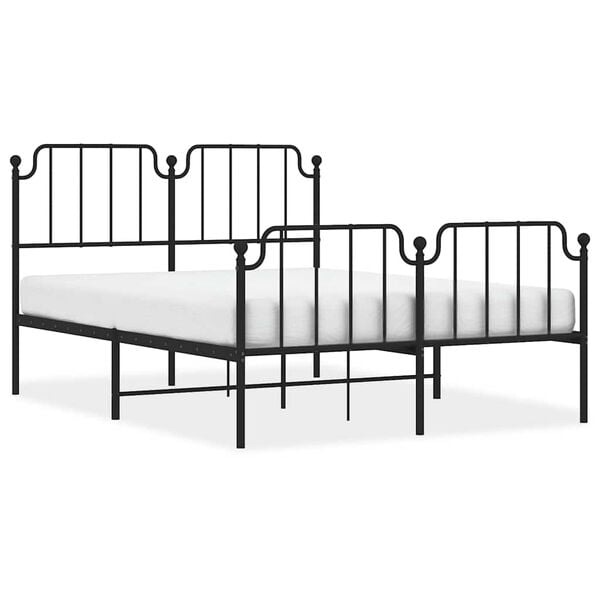 vidaXL Bed Frame Black Steel 59 x 79 in Bed Frame Rectangular