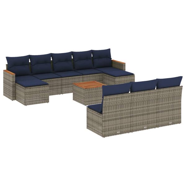 vidaXL 11 Piece Patio Sofa Set with Cushions Gray Poly Rattan