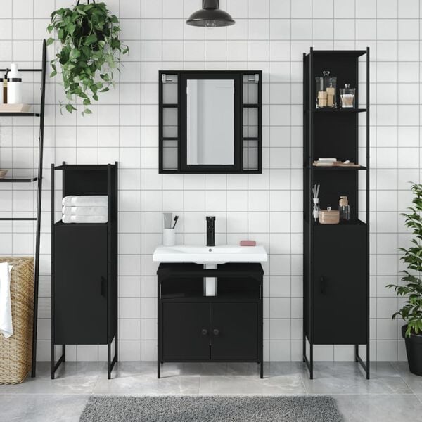 vidaXL Bathroom Cabinet Set Black Engineered wood Large