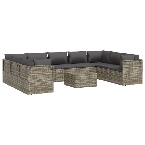 vidaXL Garden Lounge Set Grey PE rattan, powder-coated steel, polyester, PVC