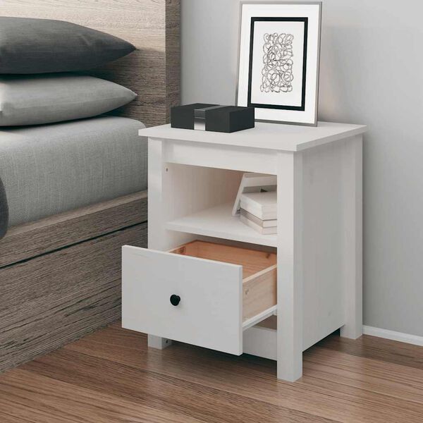 vidaXL Bedside Cabinet White Solid pine wood Medium Bedside Cabinet